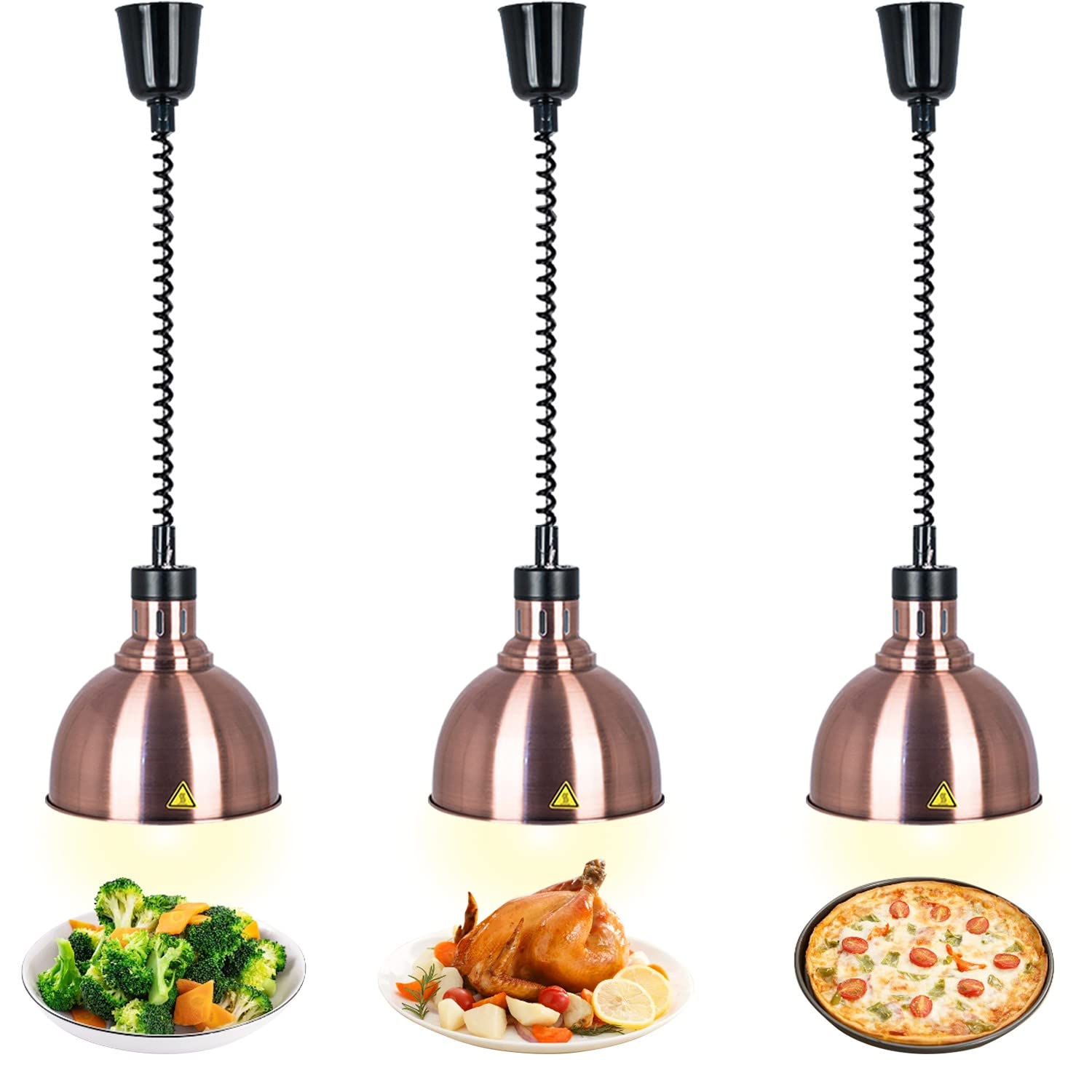 Lampe Chauffante Alimentaire Réglable, 250W Lampes Chauffantes pour Aliments Commercial, Chauffe-Plats Lampe Chauffante Cuisine Professionnelle pour Restaurant et Buffet(B-25cm, 3 Pièces)