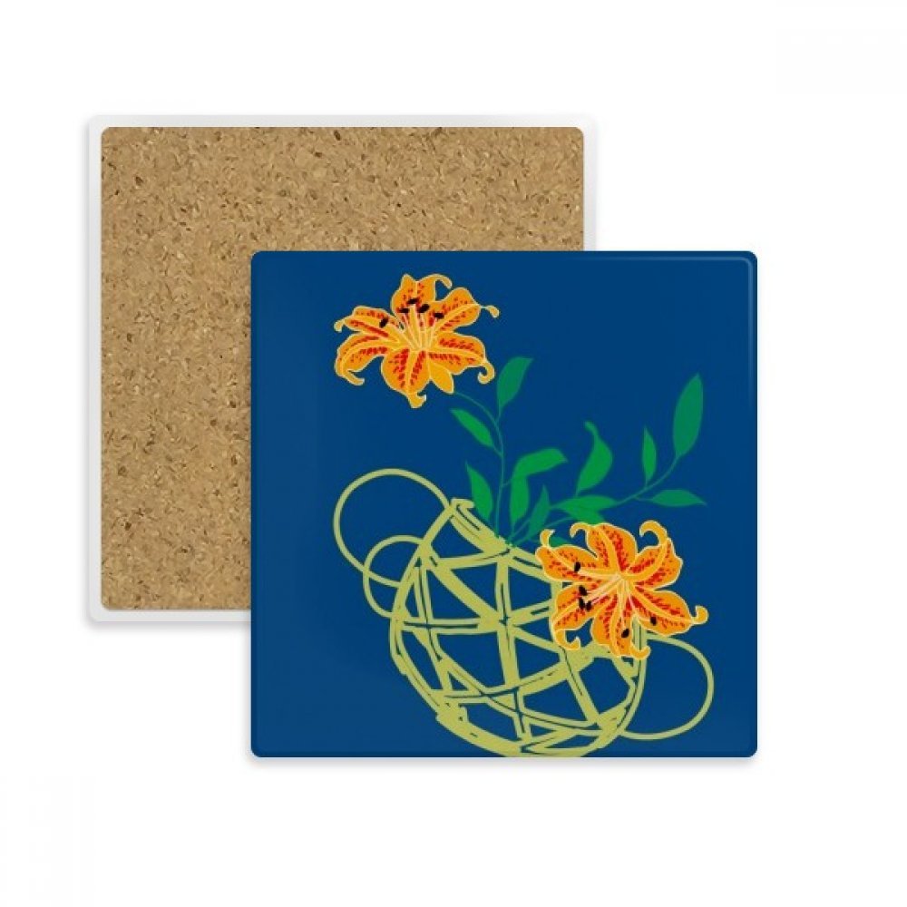 Sous-verre fleur jaune style japonais dessous de tasse en pierre multicolor pour thé et café