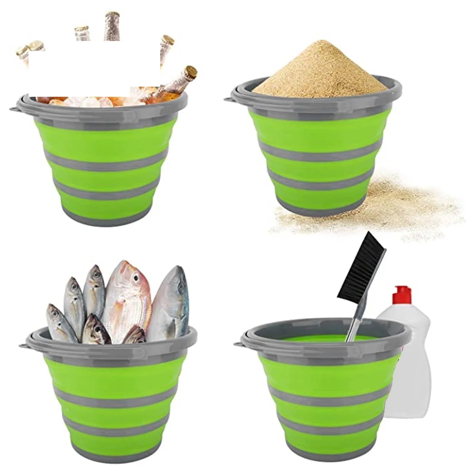 Seau Pliant en Silicone de 5l, 2 pièces, Seau Lavage Voiture, Fournitures pêche Plein air, Salle Bains, Cuisine, Camping pour Les Voyages La Randonnée
