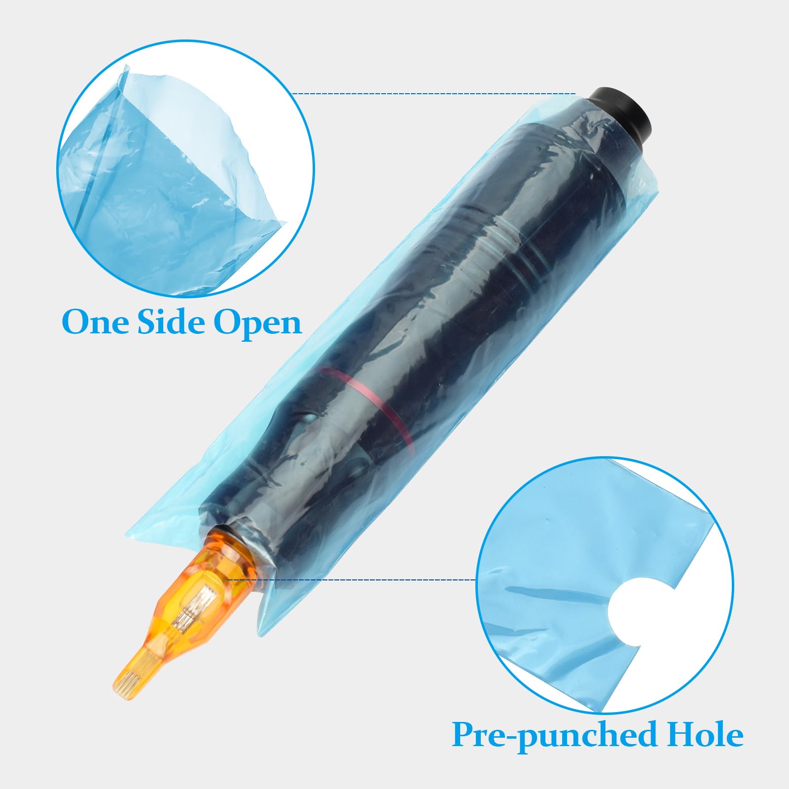 BAMTTOO Tattoo Pen Machine Covers with Grip Tapes 200pcs Tattoo Pen Covers 4pcs Tattoo Bandage Grip Wrap Blue Pen Bags Tattoo Supplies (200pcs Pen Bags+4pcs Grip Tape) - Image 4