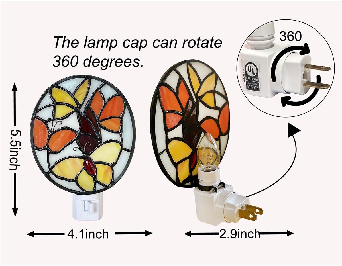 Stained Glass Butterfly Night Light.Butterfly Night Light Bedroom Bed Light Gifts from Nature,Nature Night Light.DYM1001 (Oval Butterfly)