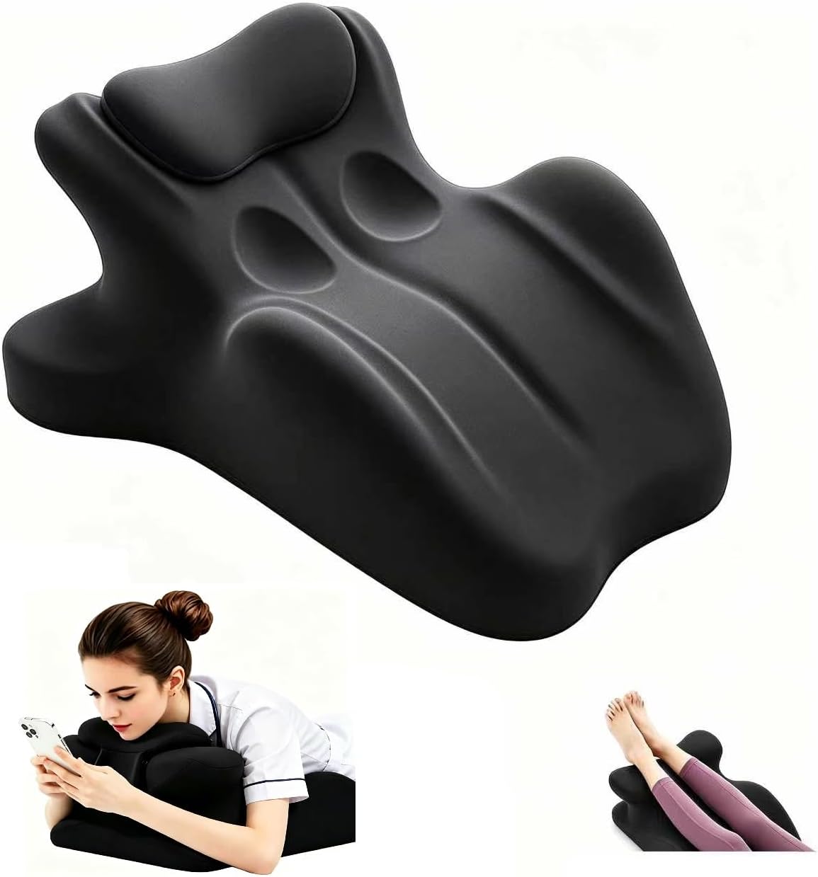 Memory Foam Ergonomic Wedge Pillow for Sleeping, Acid Reflux & GERD Relief - Elevation Bed Support Pillow for Back Pain, Post Surgery Recovery, Reading with Removable Washable Cover (Black)