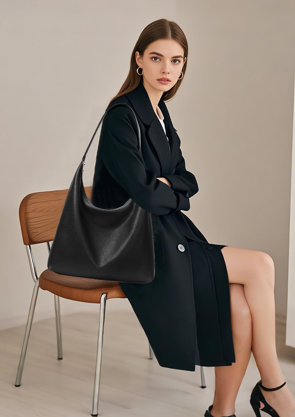 Sac Cabas Femme Grand Format Sac Fourre Tout en Cuir PU Tote Bag Femme Grand Capacité avec Fermeture Éclair Sacs Porté Epaule de 2 Pièces