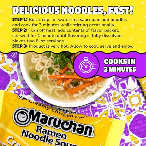 Image of Maruchan Ramen Noodle Soup, Creamy Chicken Flavor - Japanese-Style Instant Noodles, Quick & Easy Meal for Students & Busy Families - 3 Oz. (24 Pack)