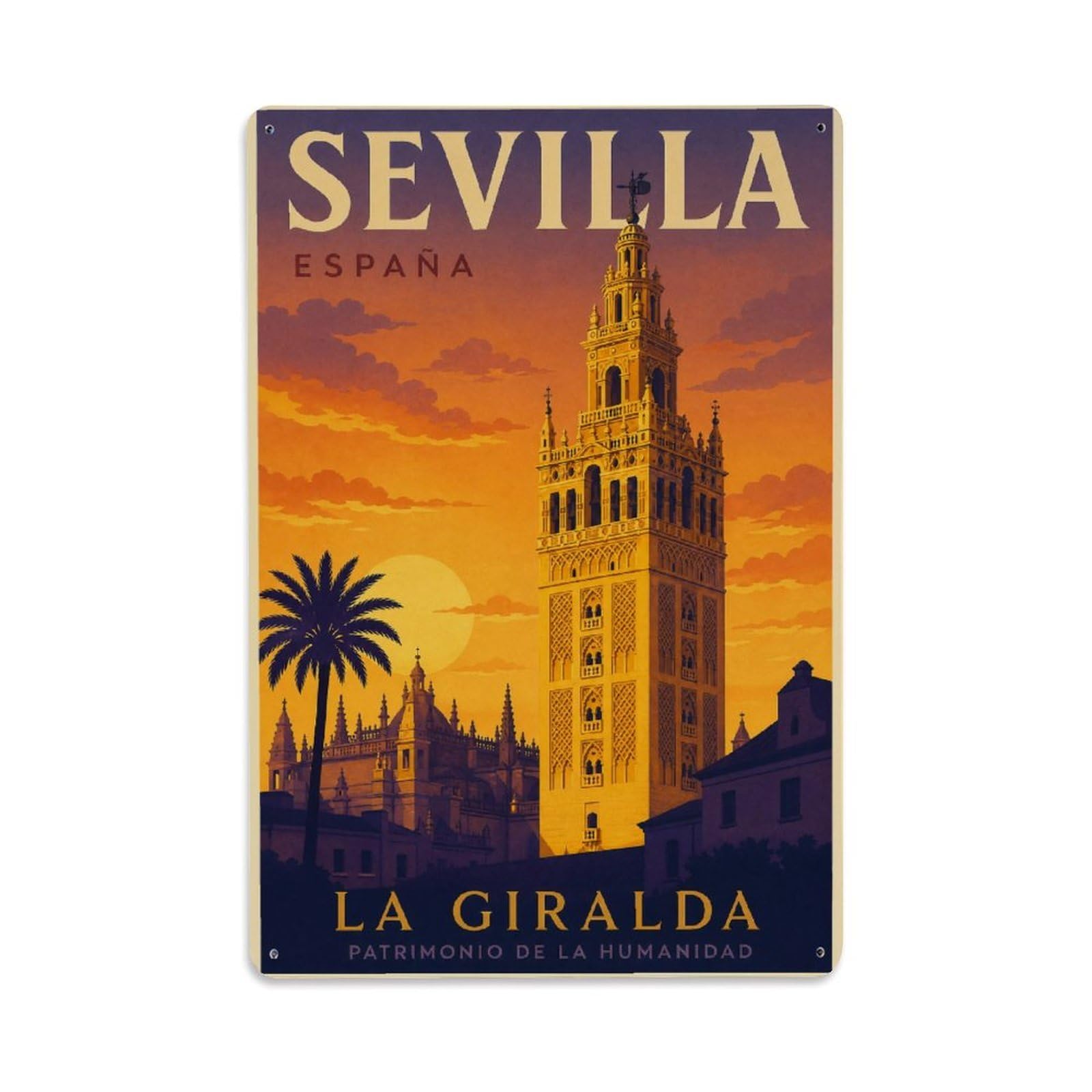 Metal Tin Sign Seville Spain Vintage Travel