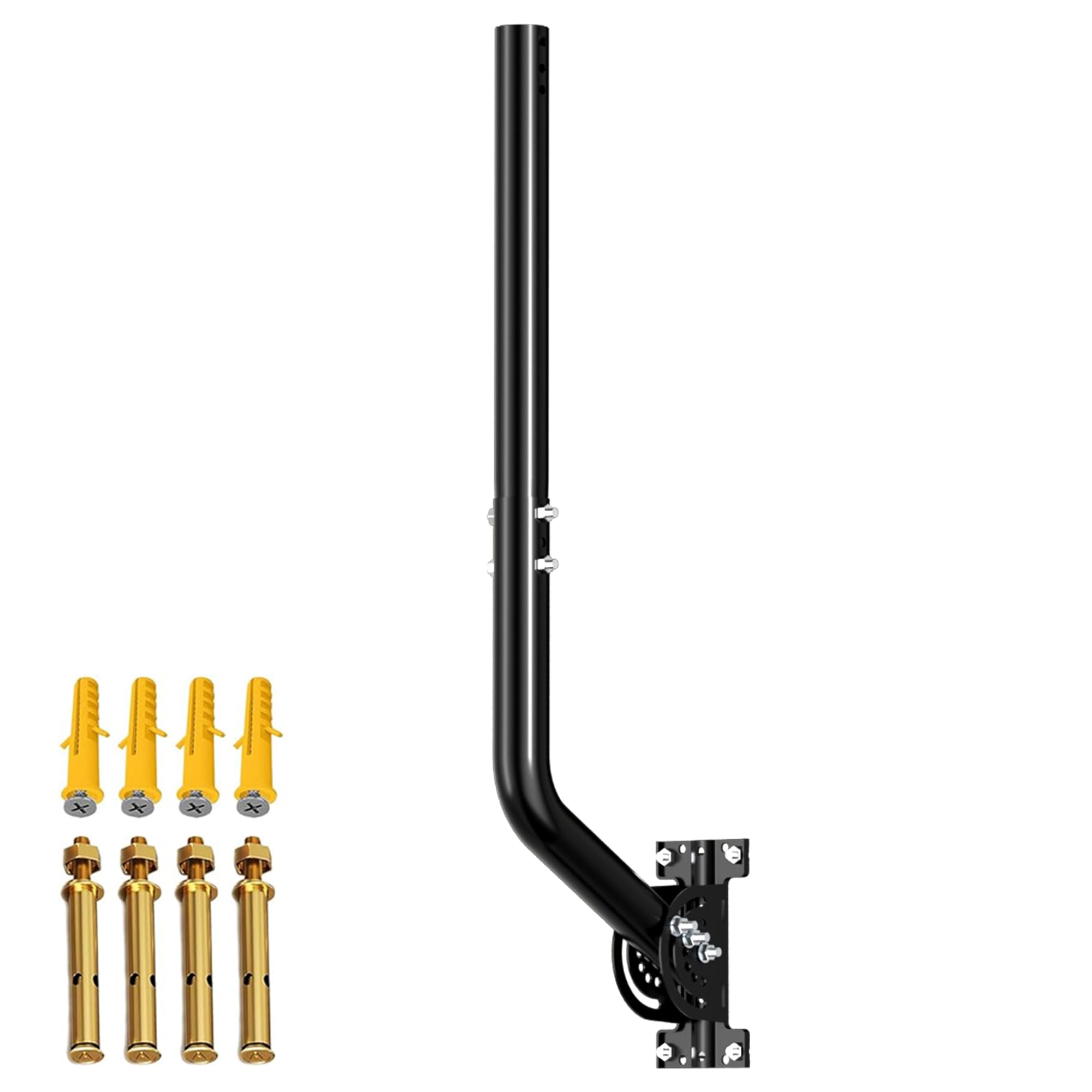 Heavy Duty Adjustable Antenna Wall Mount, 28" J Pole Mast Bracket for Satellite TV, Weather Station, WiFi Bridge & Starlink (Adapter Required), Outdoor Iron Pole Mount with Pivot Base, Black
