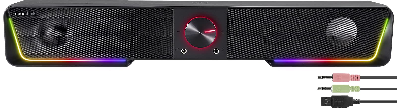 Speedlink Gravity RGB Stereo Soundbar - Altoparlante con connessione Bluetooth per smartphone/tablet - Illuminazione RGB - jack per cuffie e microfono, nero