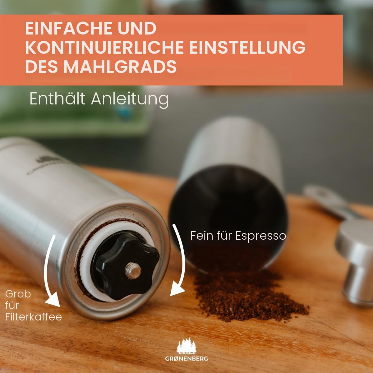 Groenenberg Spar Set 4 | Espressokocher Edelstahl 6 Tassen + Kaffeemühle manuell | Induktion Espressokanne (300ml) + Handkaffeemühle