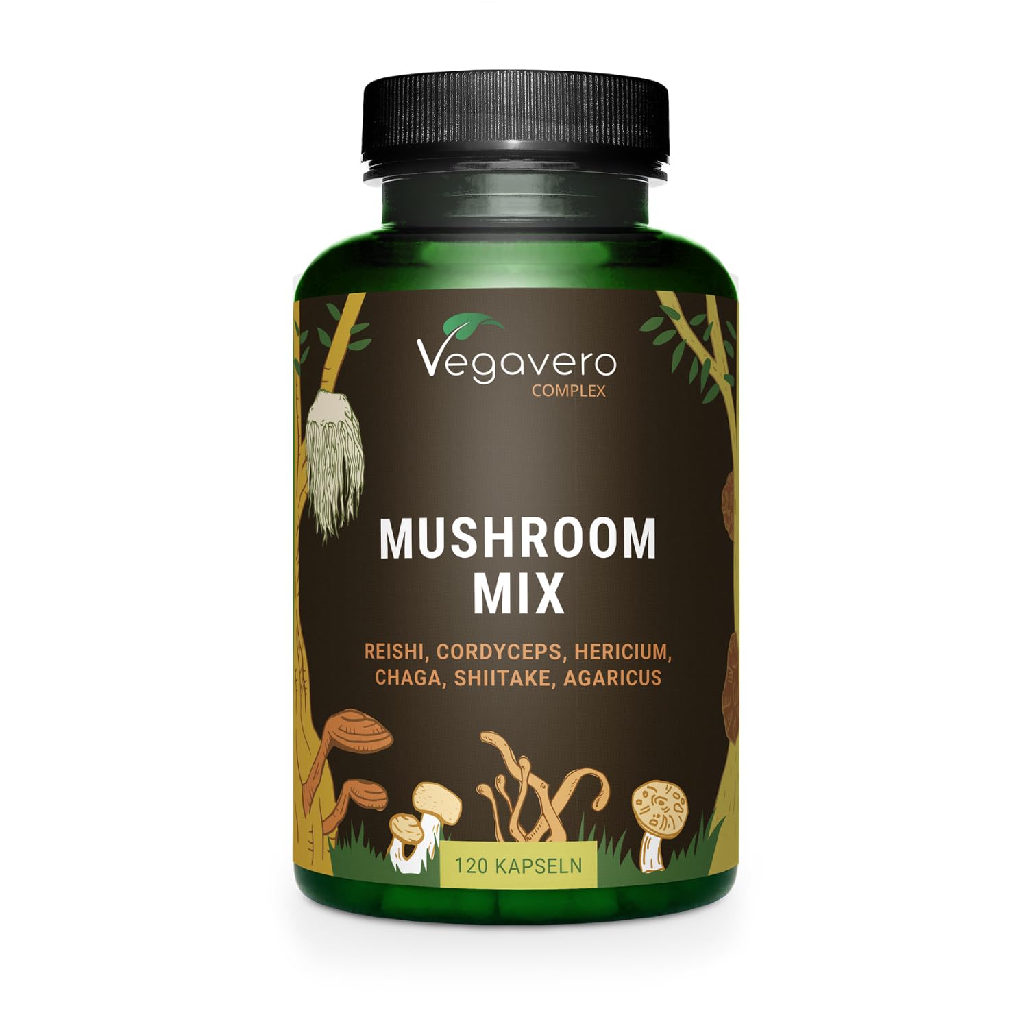 Hongos Complex de 6 Sepas | 2000 mg de Extracto | Reishi + Cordyceps + Lions Mane + Shiitake + Chaga | 120 Cápsulas | Sistema Imune y Defensas | Vegano & Sin Aditivos | Vegavero