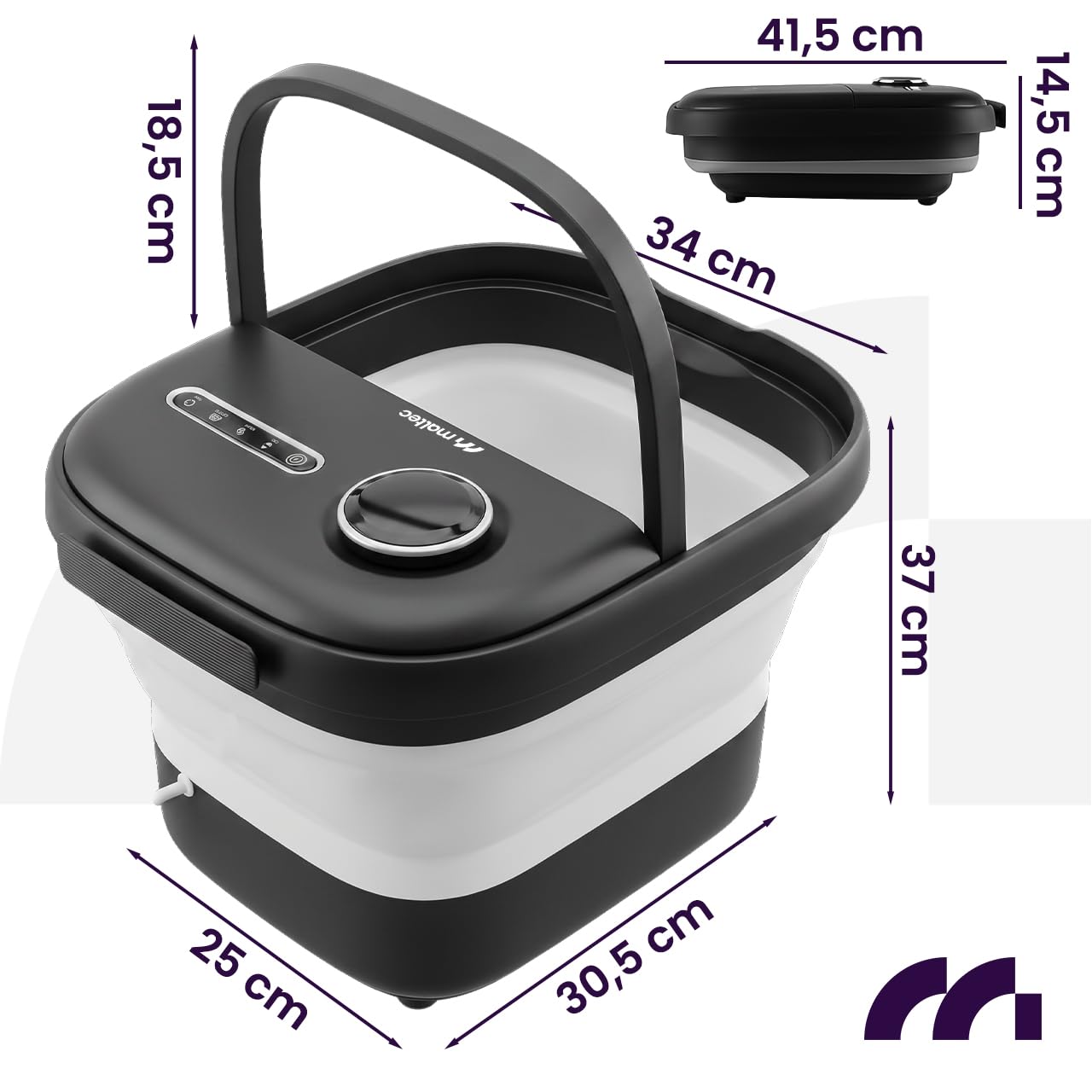 MalTec Wodny masażer do stóp z hydromasażem, podgrzewacz nóg Roller Timer składany