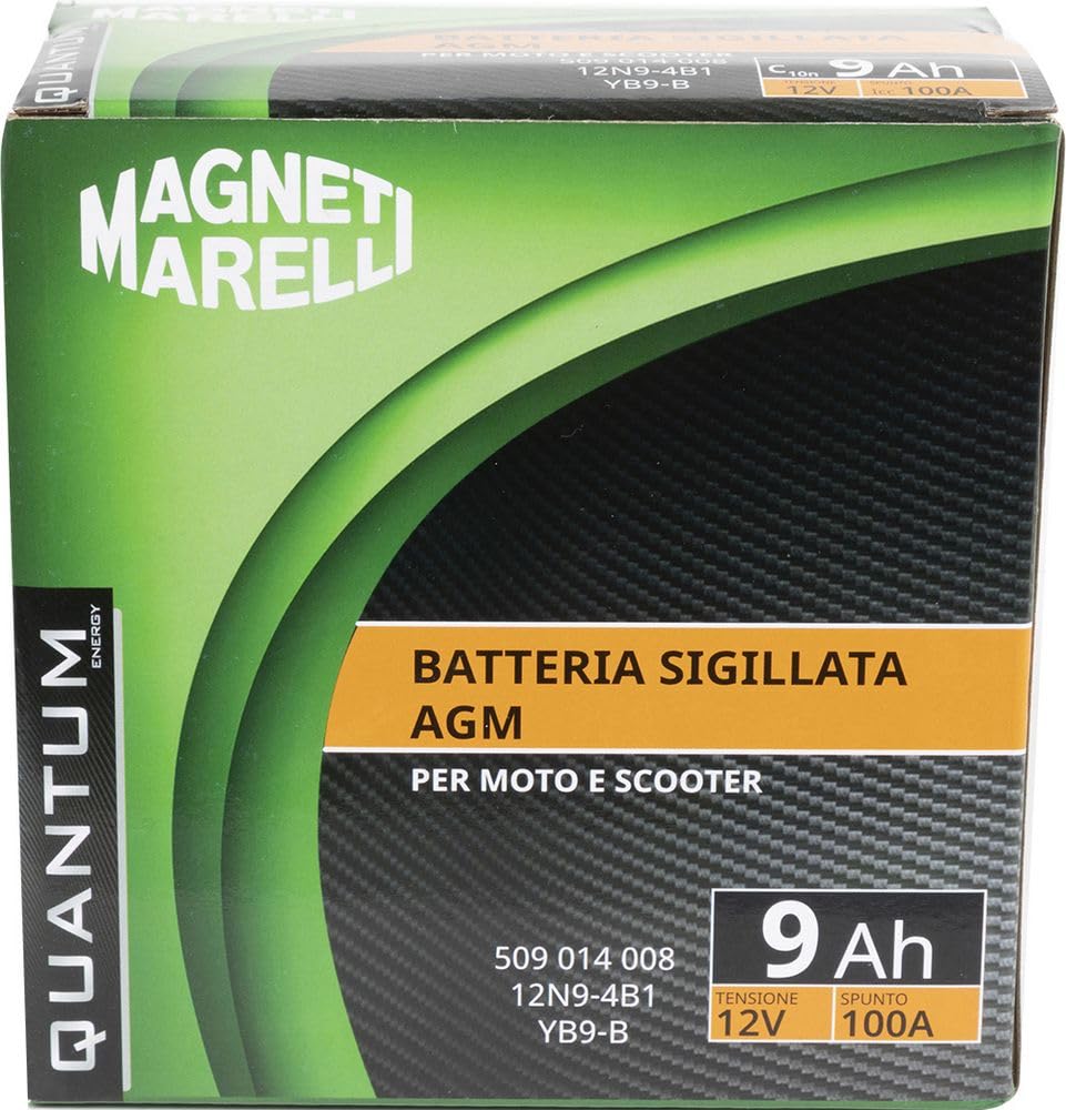 Quantum Energy Magneti marelli batteria moto e scooter 9AH 12V 100A tecnologia AGM sigillata polo positivo sinistro