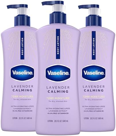 Vaseline Intensive Care Calm Healing Body Lotion 3 count for Dry Skin Made with Ultra-Hydrating Lipids and Lavender Extract to Heal and Restore Dry Skin 20.3 oz
