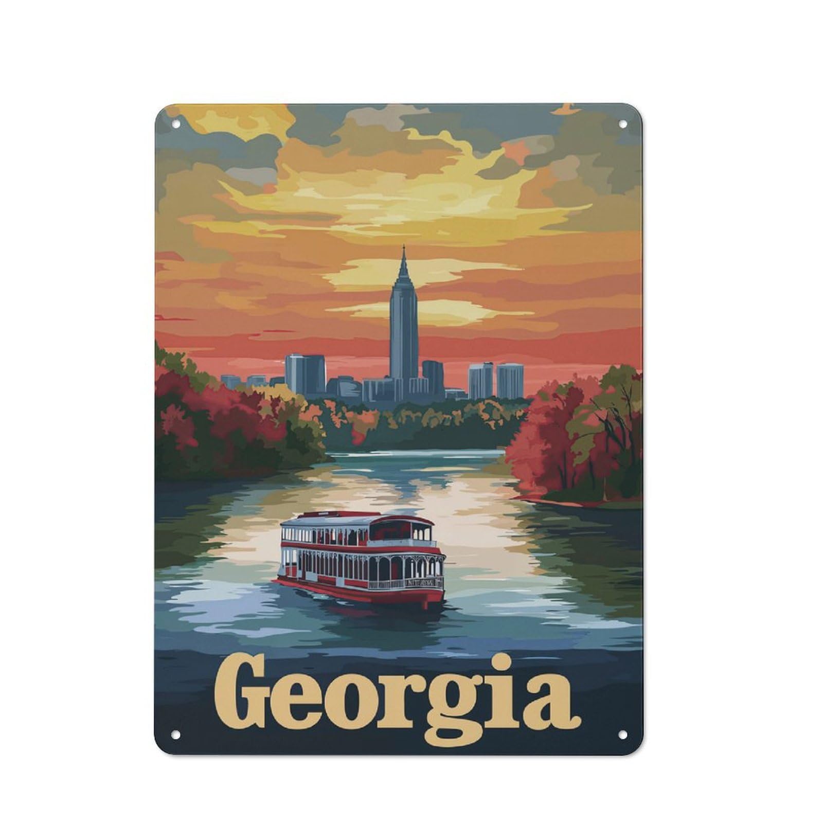 Junmoney Georgia Sunset Cruise Metal Wall Sign 40X30cm Featuring For Bar Or Restaurant, For Restaurant Interior Fans