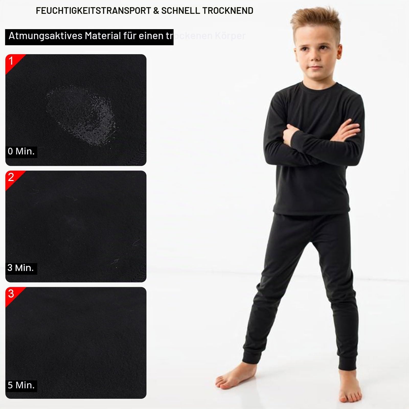 Thermounterwäsche-Set für Kinder, mit Filz gefüttert, Winter, warm, für Mädchen und Jungen, Unterziehshirt und Leggings, Thermounterwäsche-Set für Kinder, zum Skifahren, Radfahren und