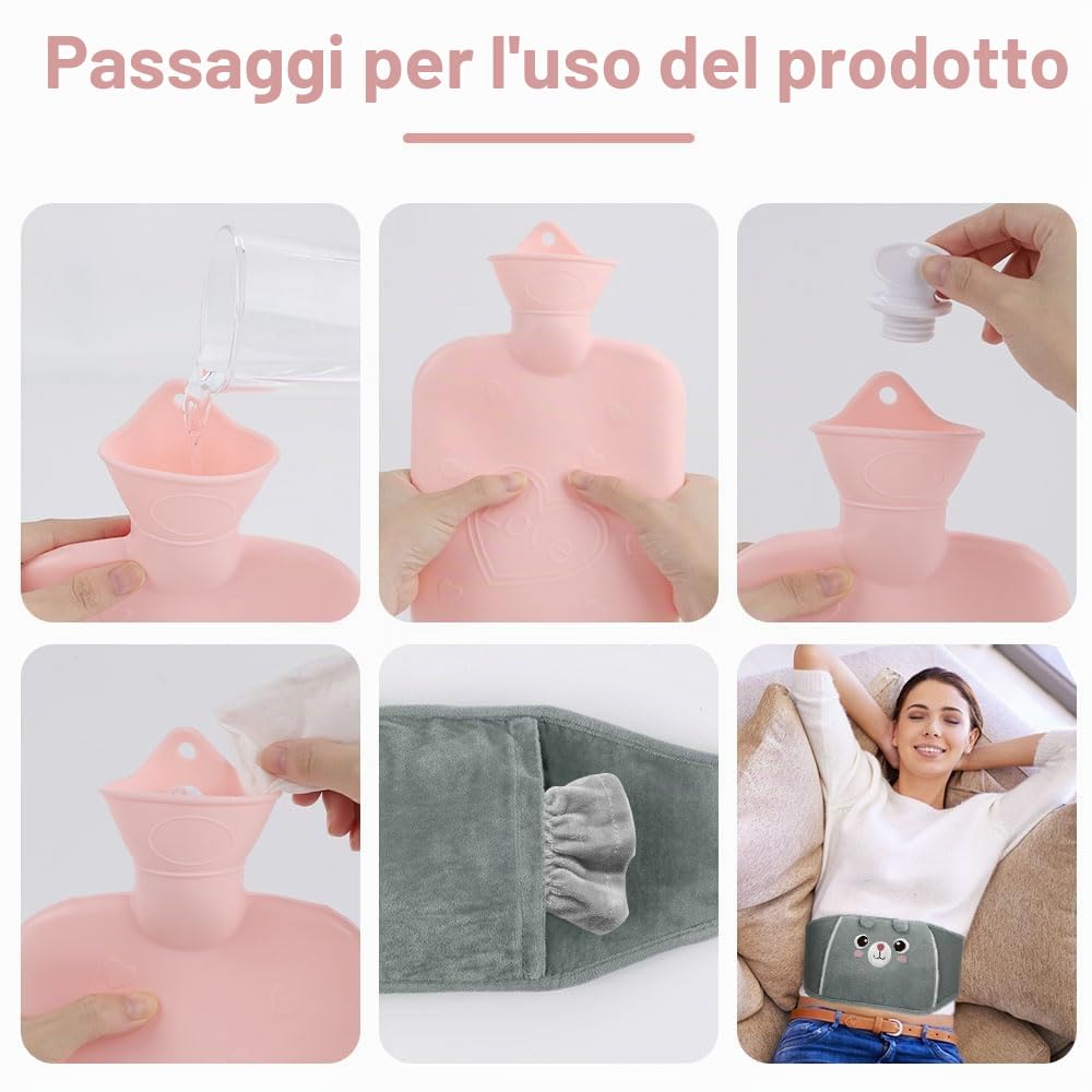 Borsa Acqua Calda in gomma con morbida copertura in vita, borsa per acqua calda per collo e spalle, schiena, gambe, vita calda