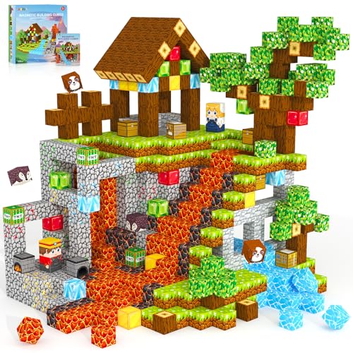 magnetic blocks magnetic tiles building blocks magnet cubes toddler kids toys sensory stem toys for 3-5 4-6 5-7 6-8 year old boys girls easter birthday gifts travel outdoor kids games 08in2cm
