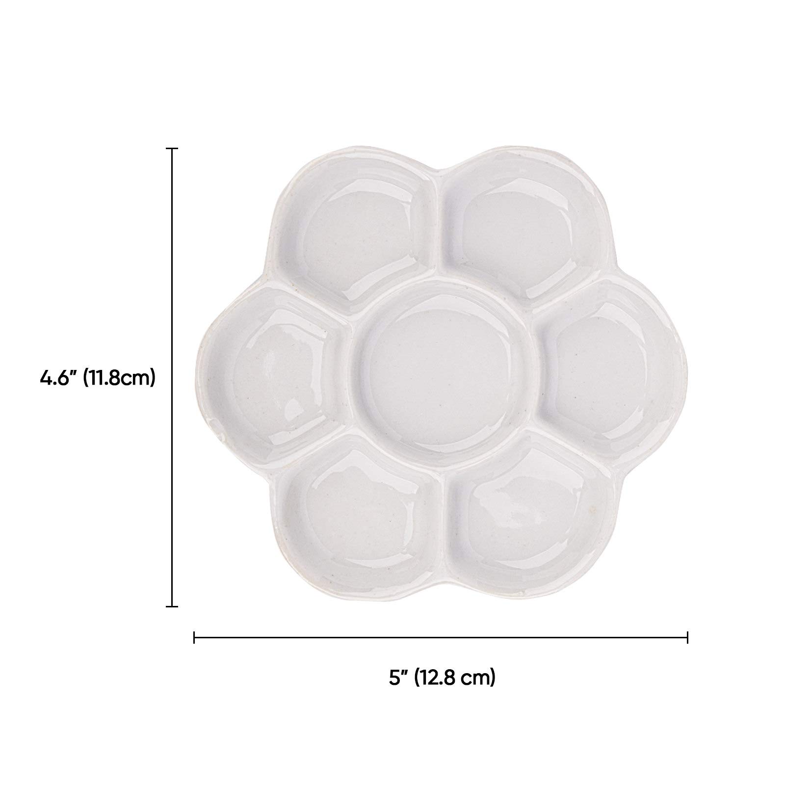 Foraineam 4 Pieces Ceramic Paint Palette Artist 7 Well Flower Palettes Painting Oil Watercolor Mixing Trays - Image 2
