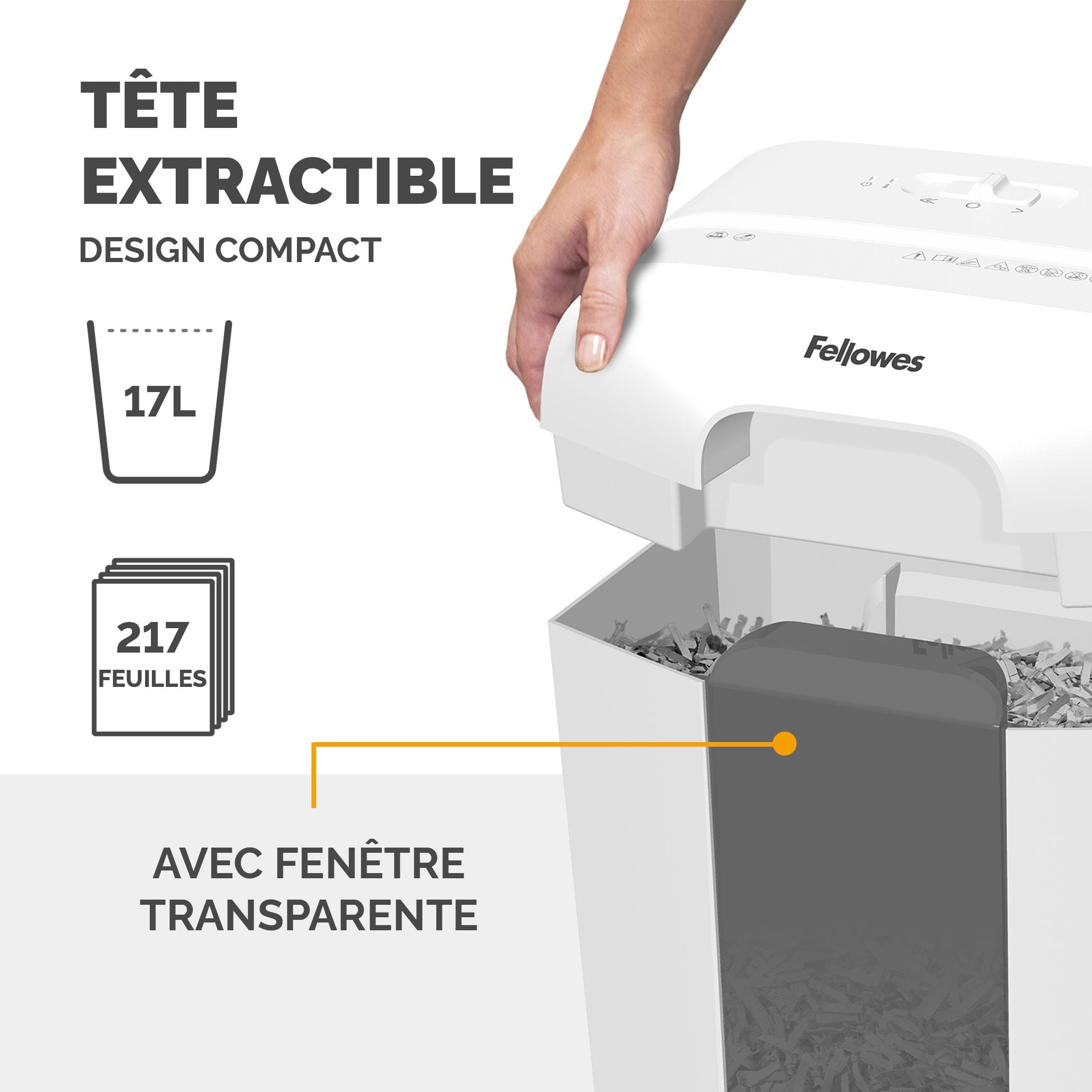 Fellowes FS-9C Destructeur de Documents, Coupe Croisée 9 Feuilles, P4, Bac 17L, Sécurité Enfant, Usage Domestique/Bureau, 31 Feuilles/Min, Déchiqueteuse Papier Haute Sécurité, Blanc