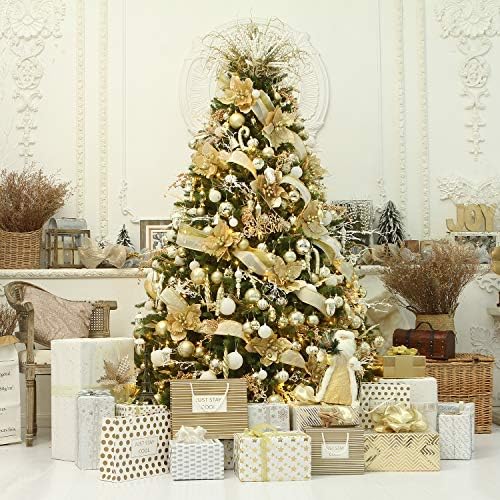 Sea Team Delicate Painting & Glittering Shatterproof Christmas Ball Ornaments Decorative Hanging Christmas Ornaments Baubles Set for Xmas Tree (60mm/2.36", Gold)