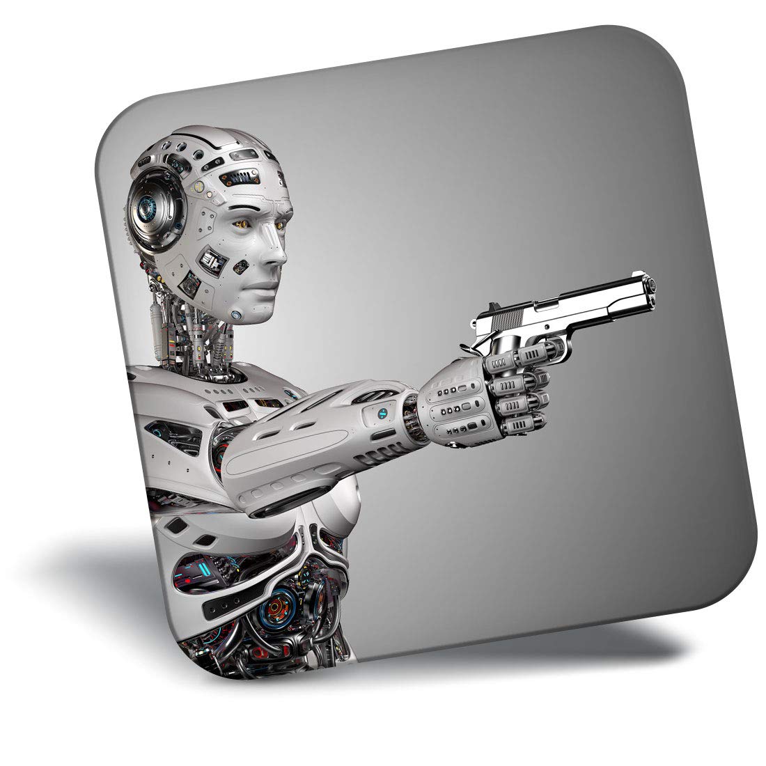 Destination Vinyl Ltd Fridge Magnet - Robot Man Gun Ai Machine 2043