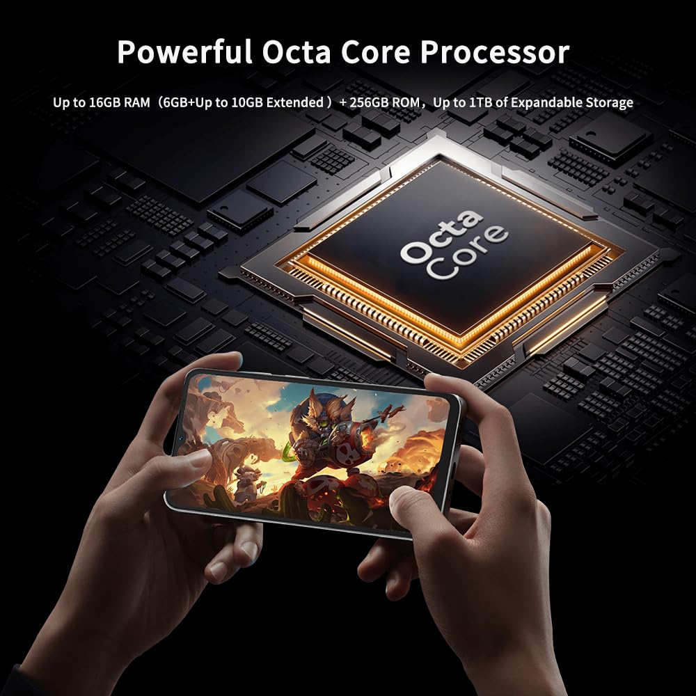 N55 Pro, telefon komórkowy, smartfon z systemem Android 14, 16 GB RAM 256 GB ROM, ekran 6,56" IPS HD+, aparat główny 13 MP AI + przedni aparat 8 MP, podwójna karta SIM 4G (niebieski)
