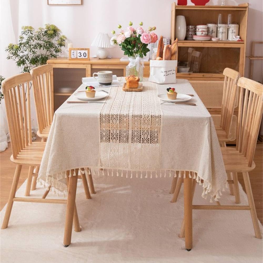 Nappe anti-plis en coton et lin pour cacher les défauts d'une grande table