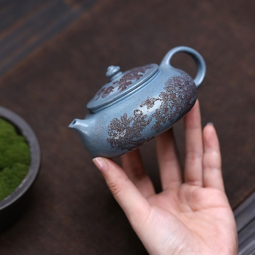 Tetera Infusiones Tetera Original De Arcilla Azul Zafiro Tallada A Mano, Infusor Té For Salón Teapot