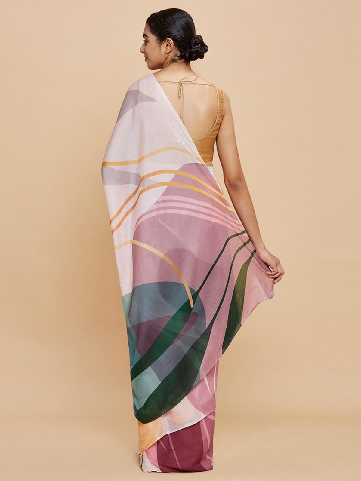 Satrani Women's Chiffon Crepe Printed Saree With Unstitched Blouse Piece (3814S324N_White & Multi4)