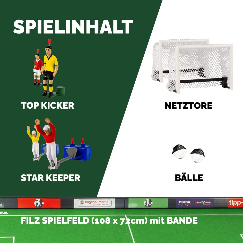 TIPP-KICK Spiel Cup Tischfußball-Set - Hochwertiges Premium Fußball-Spiel mit Spielern, Torwarten, Netz-Toren, Bällen und extra-großem Spielfeld aus Filz, Geschenkidee für Fans