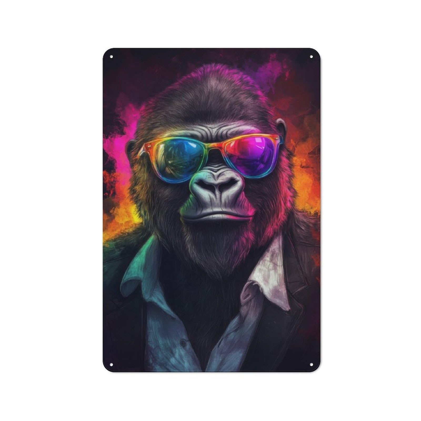 Junmoney Cool Gorilla In Sunglasses Rustic Metal Wall Decor 30X20cm, Garden Room Metal Sign For Patio Bar, Workshop, Shed Or Kitchen