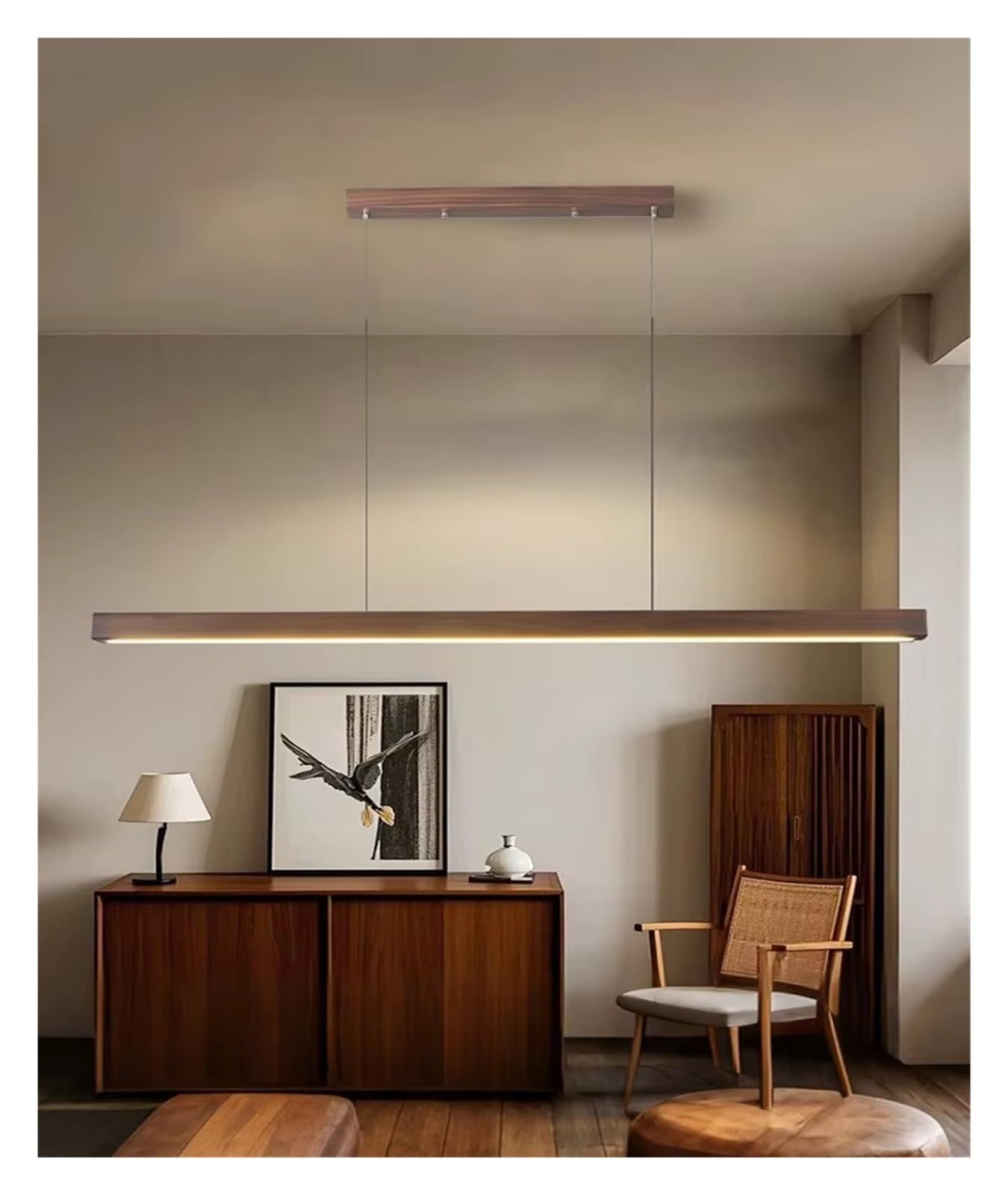 ASerZenith Modern Led Pendant Light Wood Long Strip Dining Table Lamp Suspension Chandelier For Living Dining Room Kitchen Lighting Fixture,Rc Stepless Dimming-80Cm