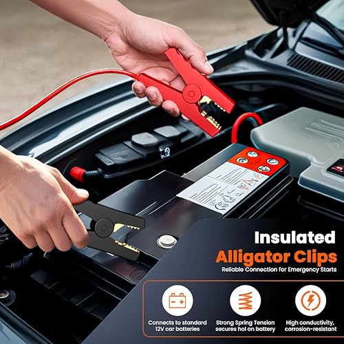 Miniatura 3 de Journeyman-Pro Cables de carga de batería de CC tipo V compatibles con generador 14AWG 15A 12VCC, abrazaderas de cocodrilo aisladas, cable de 12