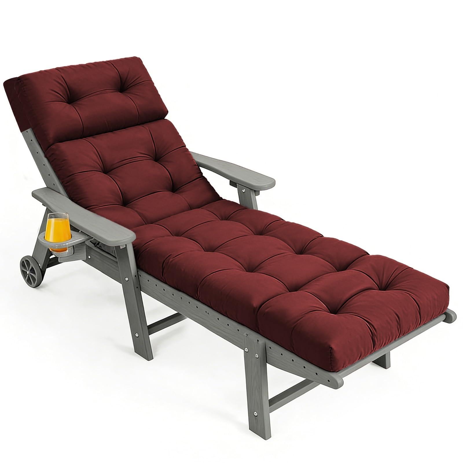 PALHMLIY Outdoor Chaise Lounge Cushion Waterproof, 74.4x22x4.7 Inch Oxford Fabric Thickened Patio Lounge Chair Cushion with Ties, Cotton Filled