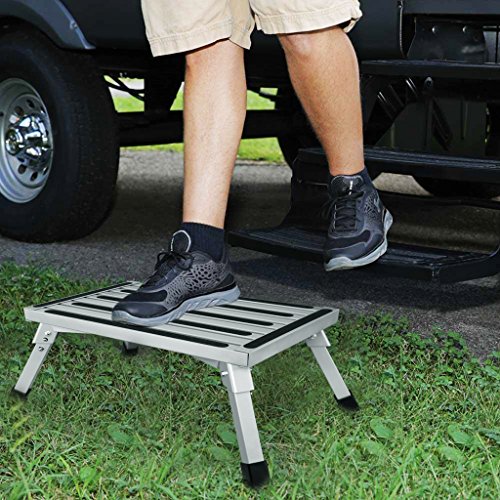 Finether Aluminum Folding Platform Steps, Portable Rv Step Stool-Supports Up to 1000lbs, EN 131 Certified Height Aluminum Folding Platform Step with Non-Slip Rubber Feet - Thumbnail 7