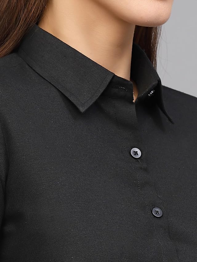 Image of SIRIL Women's Cotton Formal Black Long Sleeve Regular Fit Casual Shirt