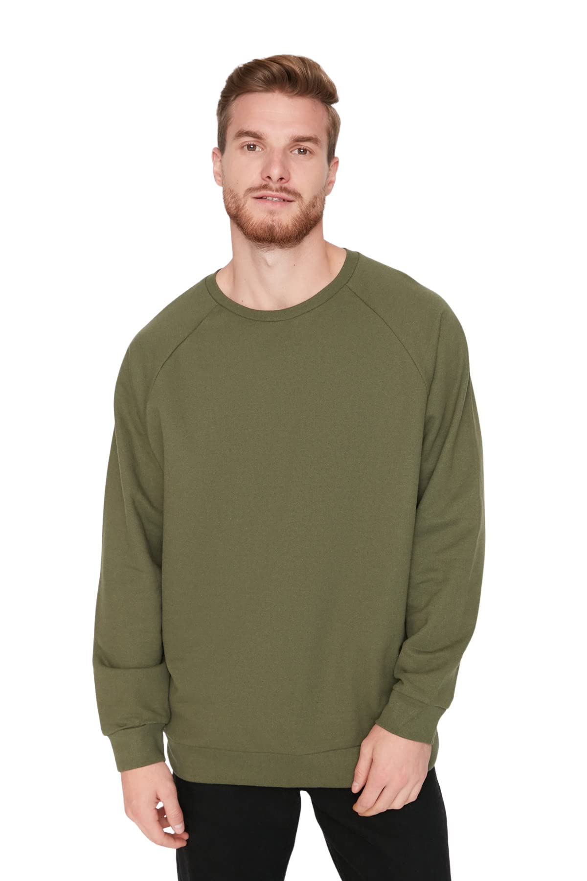 Trendyol Man Basic Regular fit Basic Crew neck Knitted Sweatshirt Khaki