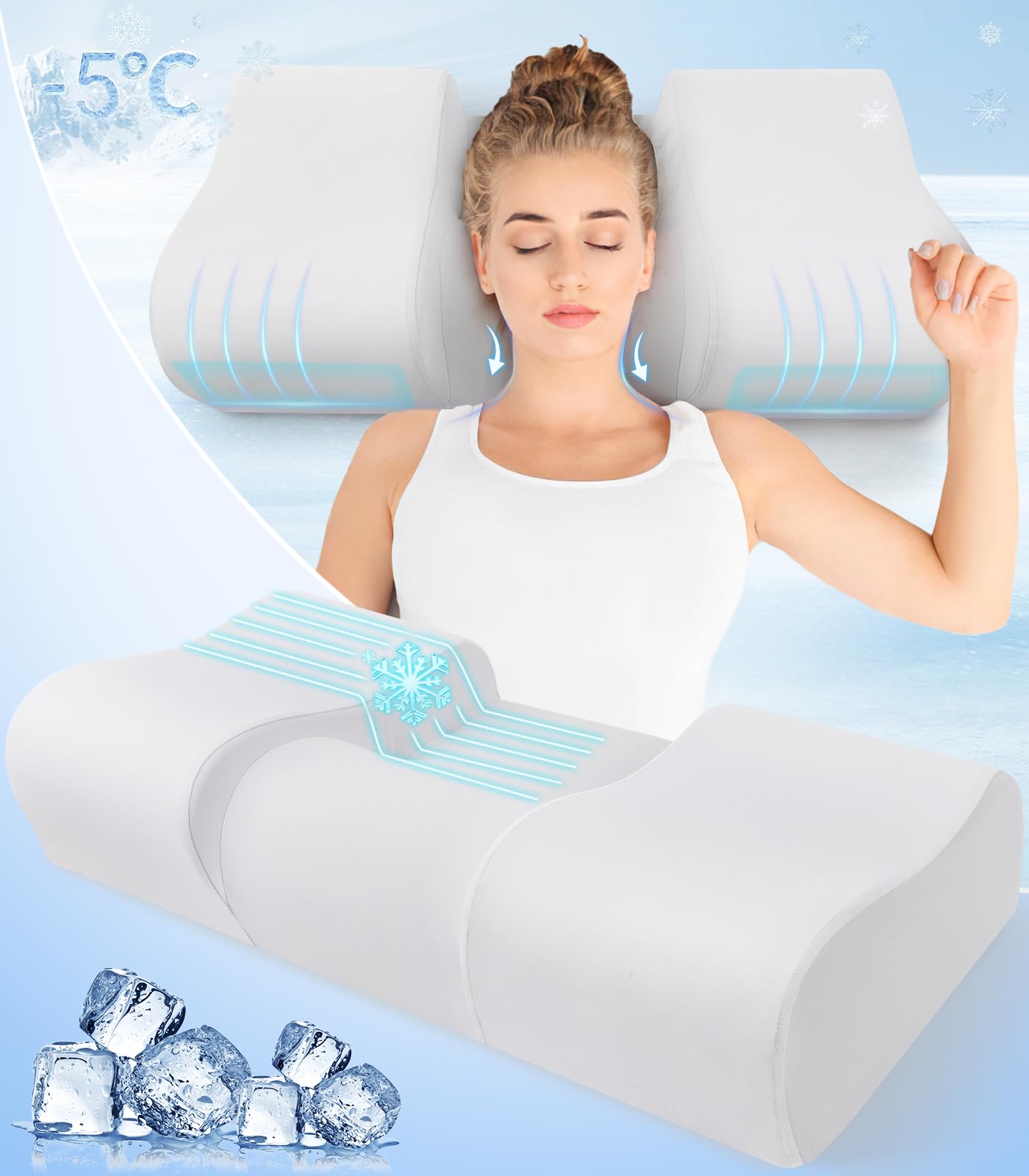 AupodemBeauty Pillow, Anti Wrinkle Cervical Memory Foam Pillow for Neck Pain Relief, Anti Aging Back Sleep Training Pillow, Wrinkle Prevention Pillow to Keep Head Straight with Cooling Pillowcase