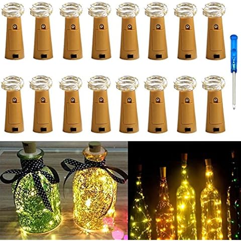 16 Pack Bottle Lights,IBanana Cork Shaped 20 Micro LEDs String Lights with Screwdriver Wine Bottle Glass Decor DIY Lights for Party Birthday Christmas Wedding Home Table Décor (Warm White) Cover