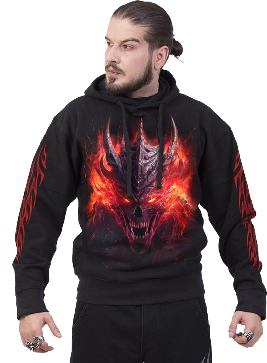 Spiral Riff Burner - Hoodie Uomo Felpa con Cappuccio Nero 100% Cotone Regular