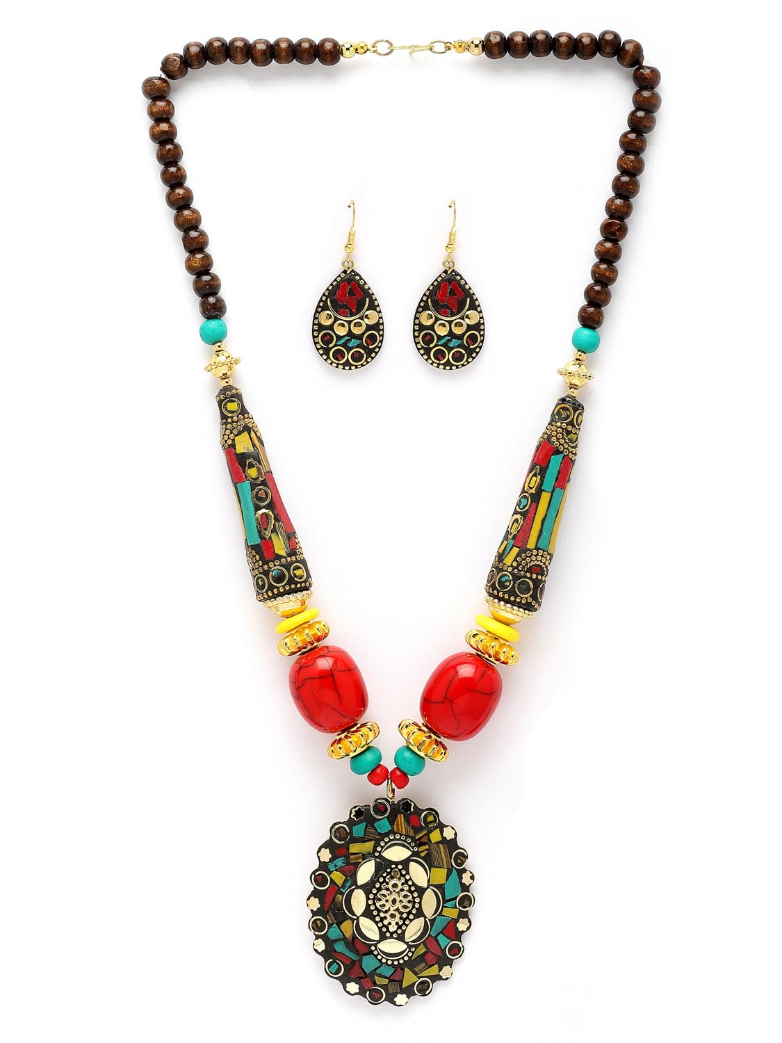 Latest Stylish Traditional Tibetan Pendant Necklace Jewellery Set for Women