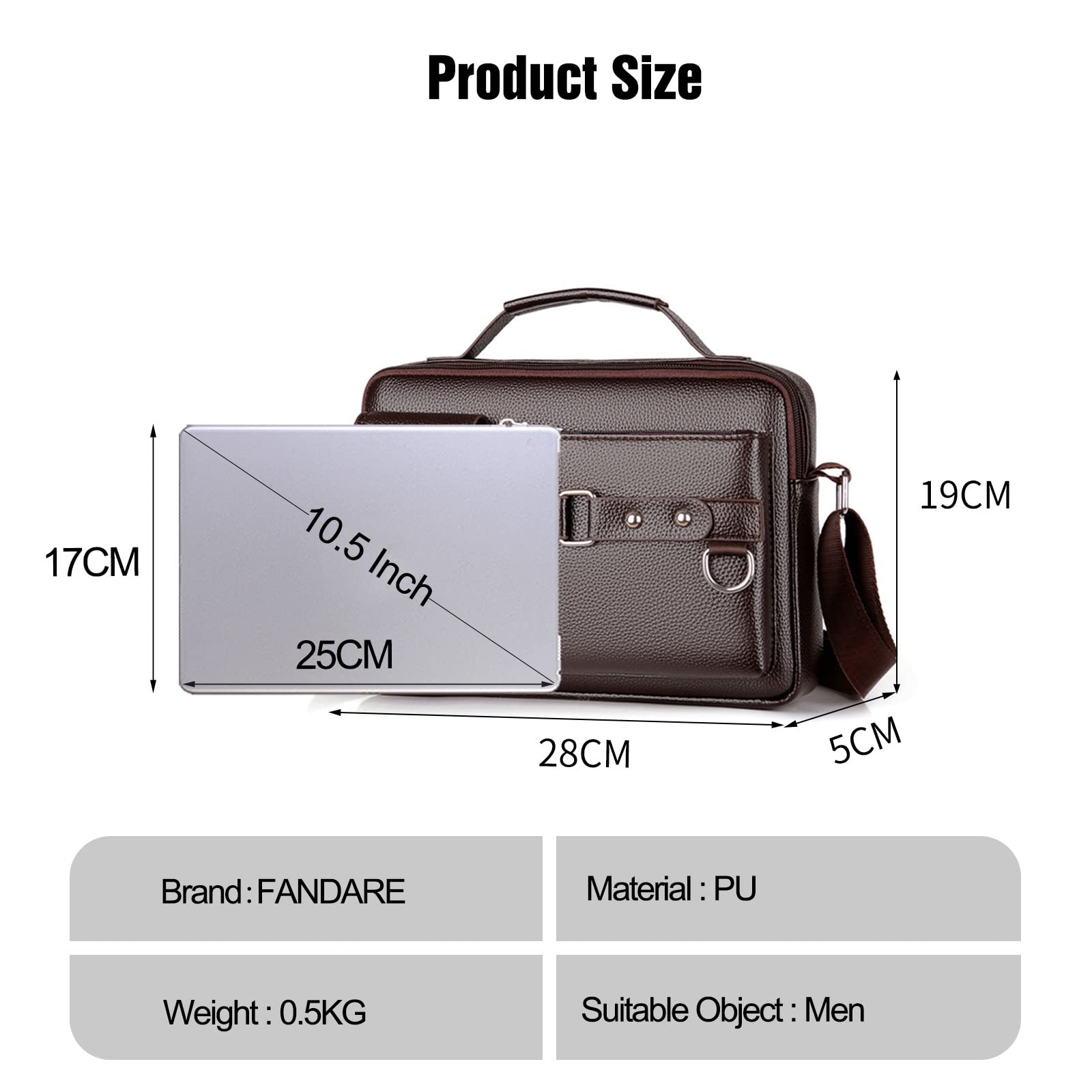 FANDARE Retrò Ventiquattrore Uomo Porta PC in PU Pelle, Borsa a Tracolla da Lavoro Messenger per Ufficio Università Insegnanti Scuola Business Marrone