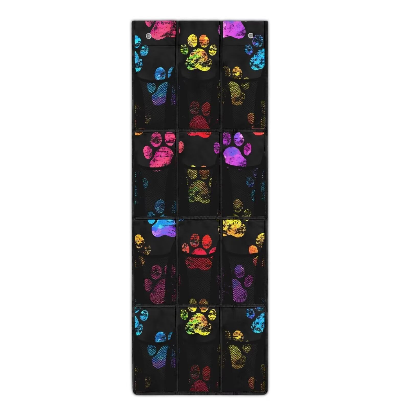 Sellikakes Over The Door Shoe Organizer, 12 Mesh Pockets, Space Saving Hanging Storage Holder, Closet Rack Hanger Hangs On Closets for Shoes, Accessories,Colorful Dog Paws