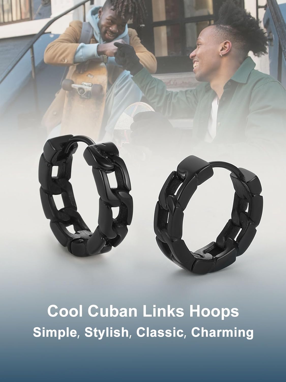 ChainsPro Hoop Earrings for Men, Cuban Link/Norse Viking/Skull Earrings Women Hypoallergenic Punk Earring Jewelry, Stainless Steel/Gold Plated/Black-with Gift Box - Image 2