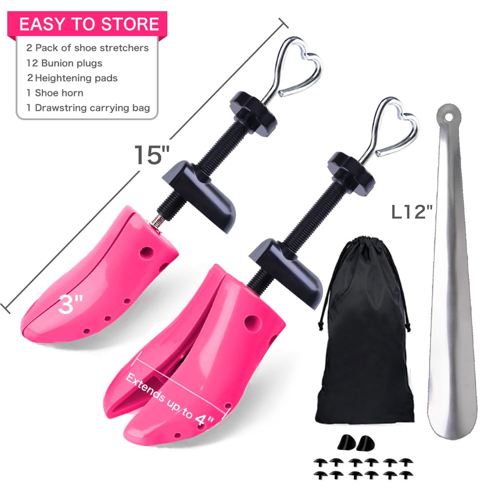 LANNEY Estirador de zapatos para mujeres y hombres, pies anchos, expansor de zapatos de alta calidad, ancho de longitud elástica, Rosa neón, S for Women US Size5.5-10