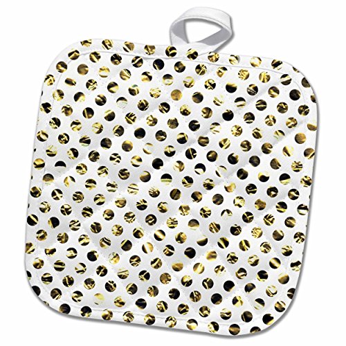 3D Rose Faux Gold Effect Polkadots On White Background-Not Metallic Pot Holder, 8 X 8 #TOP6