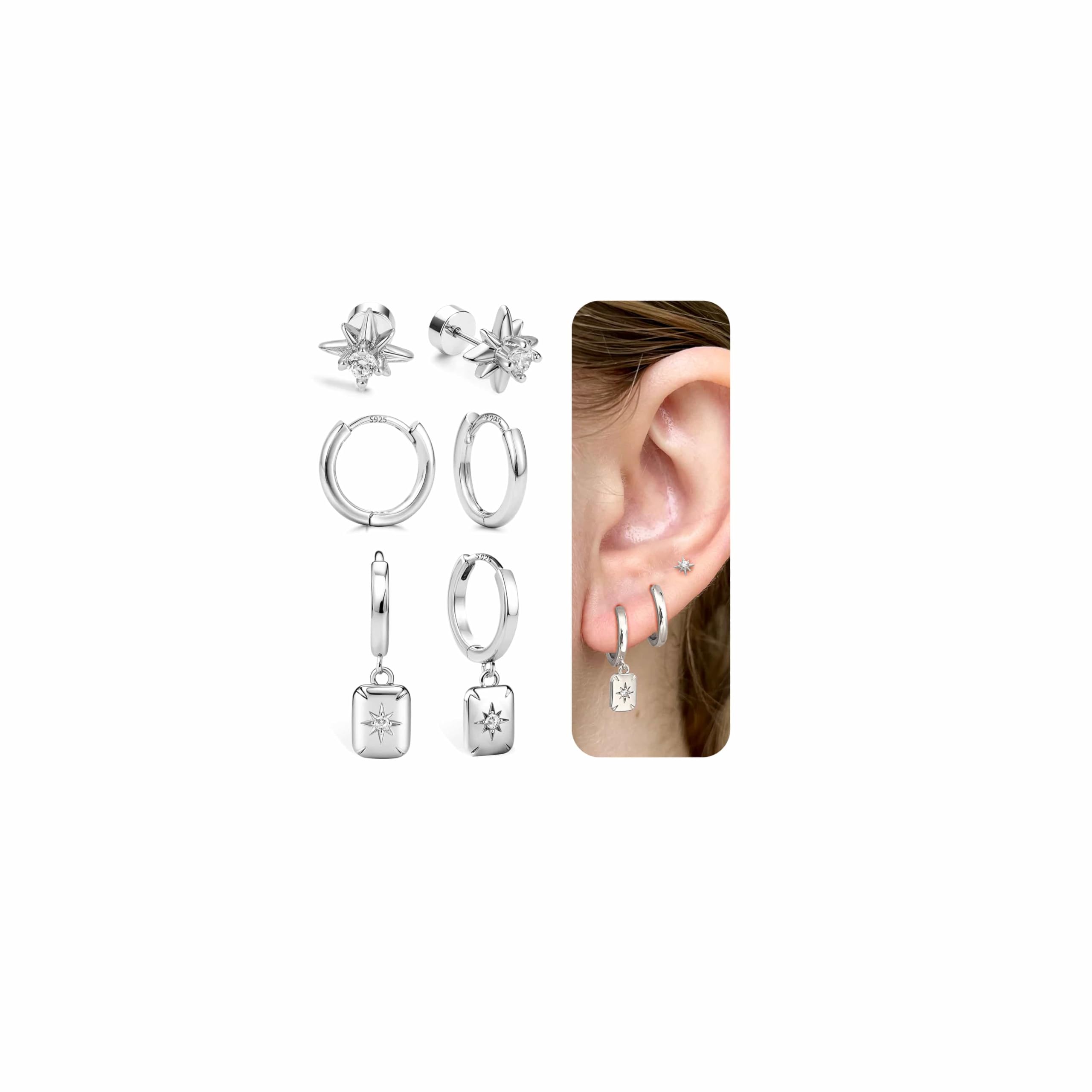 Orecchini a perno in argento Sterling 925 con retro piatto e
