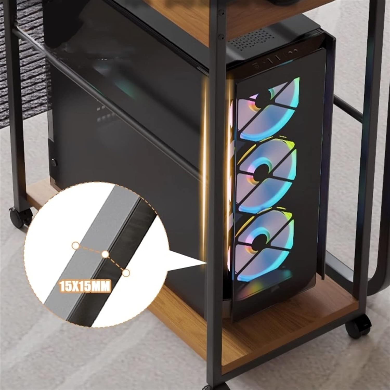 CPU Holder Stand 2-tier Desktop PC Tower Stand with Storage, Mobile PC Case Stand, Sturdy Steel Frame, Rolling CPU Stand Holder with Locking Wheels for Home Office Computer Tower Stand(Color:B)