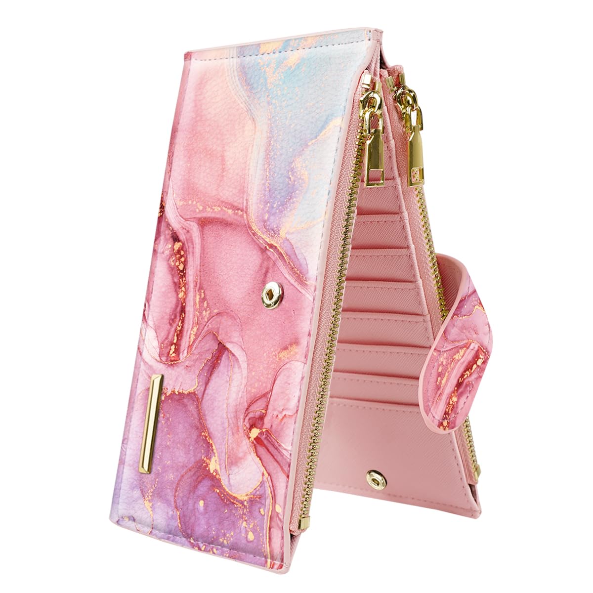 Womens RFID Blocking Large Capacity Wallet Multi Card Organizer Bifold Wallet for Women with Zipper Pocket