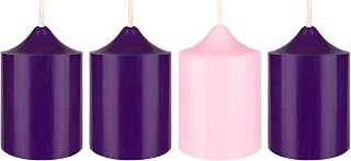Mega Candles 4 pcs Unscented Christmas Advent Candles Set, Hand Poured Premium Wax Bell Top Round Pillar Candle 2 Inch x 3 Inch, Holidays, Festivities, Devotional, Church, Wreath, Party, Gifts