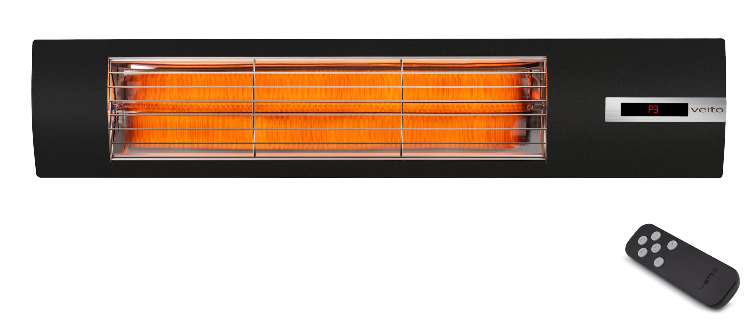 VEITO Space S – Infrarot Heizstrahler, Terassenstrahler, 3 Heizstufen, Fernbedienung, WLAN Zugang über veito smart, IP44, Sandbestrahlter 304'er Edelstahl Body.